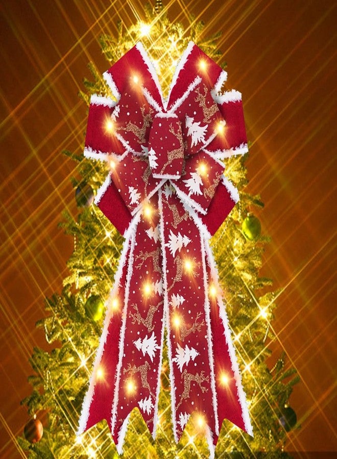 ABTOLS Large LED Christmas Wreath Bows, LED Light Christmas Bows for Wreath Red Velvet Wreath Bows Christmas Tree Deer Bows for Front Door Glitter Elk Bows for Indoor Outdoor Decor - Image 3